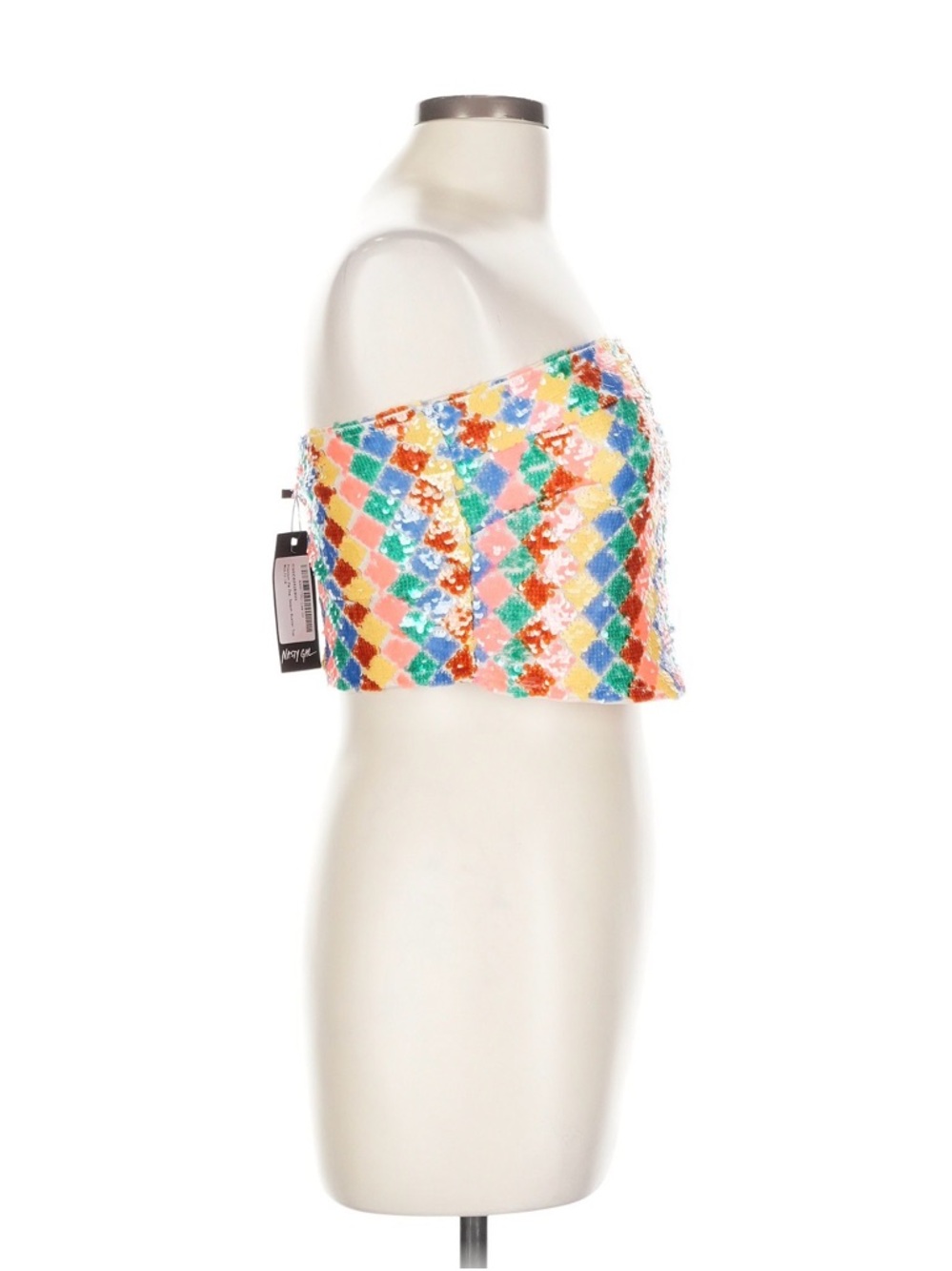 Nasty Gal ZigZag Multicolor Sequin Bustier Strapless Crop Top US10 - Picture 6 of 7